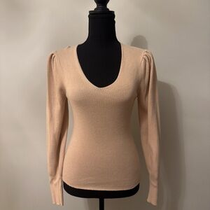 Beige Long Sleeve Ribbed Sweater